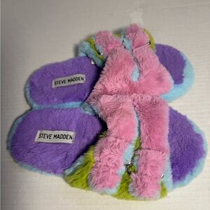 Steve Madden Jaround Colorful Fuzzy Slippers Large
